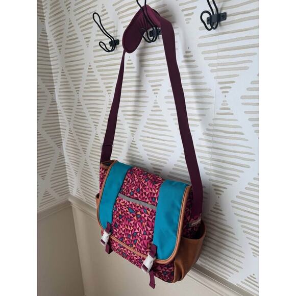 Garnet Hill Kids Maroon Geometric Print Eco Messenger Book School Travel Bag - Picture 2 of 7